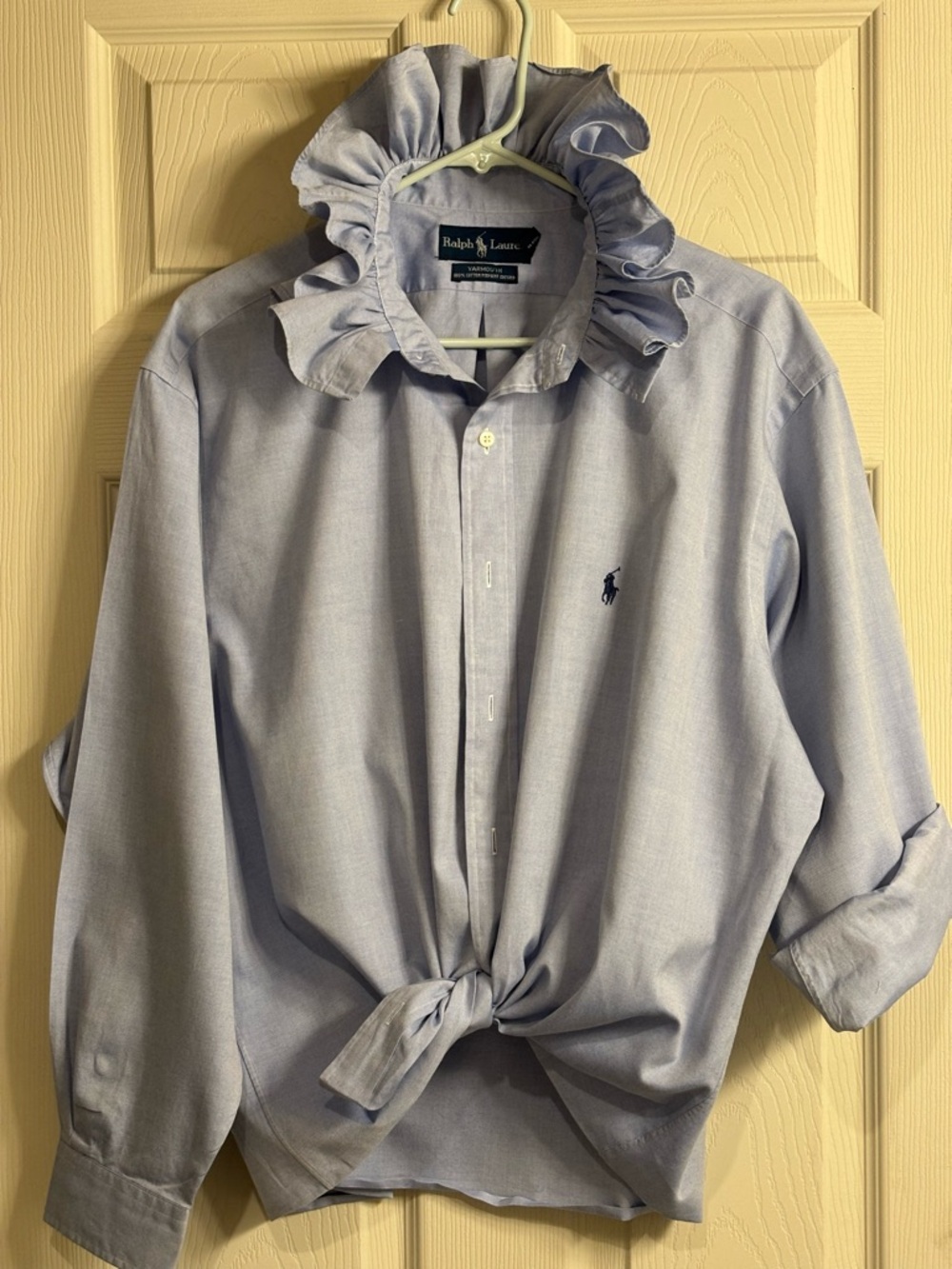 Ralph Lauren Light Blue Ruffle Collar Button-Down Shirt